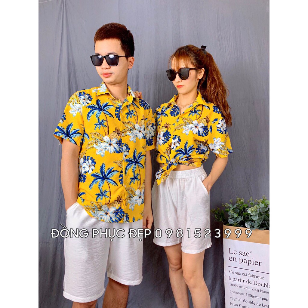 [SALE LẺ=SỈ] Áo sơ mi nhóm lớp đi biển, sơ mi họa tiết hawaii hoa lá, sơ mi đôi nam nữ cực đẹp vải Kate Thái cao cấp | BigBuy360 - bigbuy360.vn