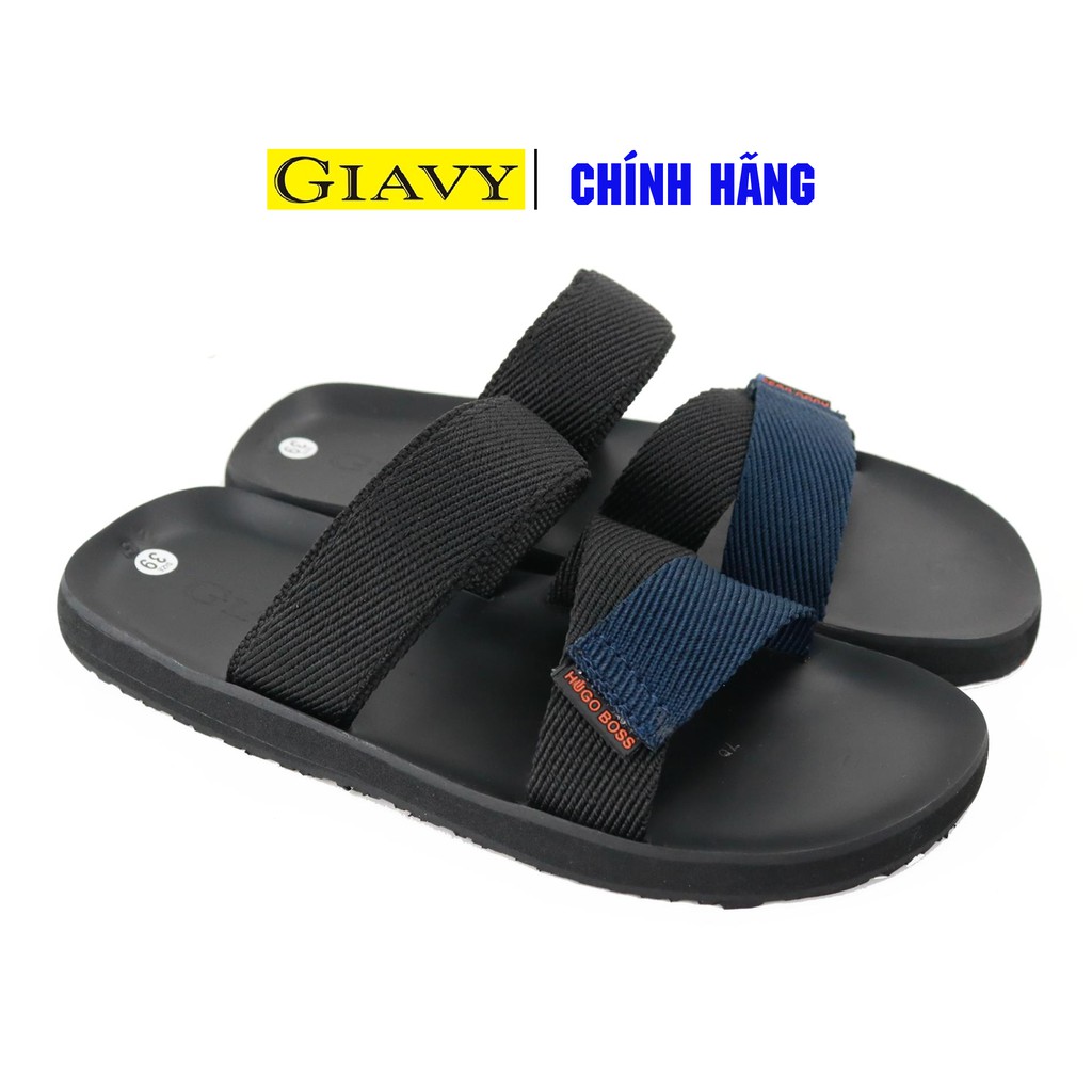 Dép nam Giavy quai ngang đế bệt TL470 đen phối xanh