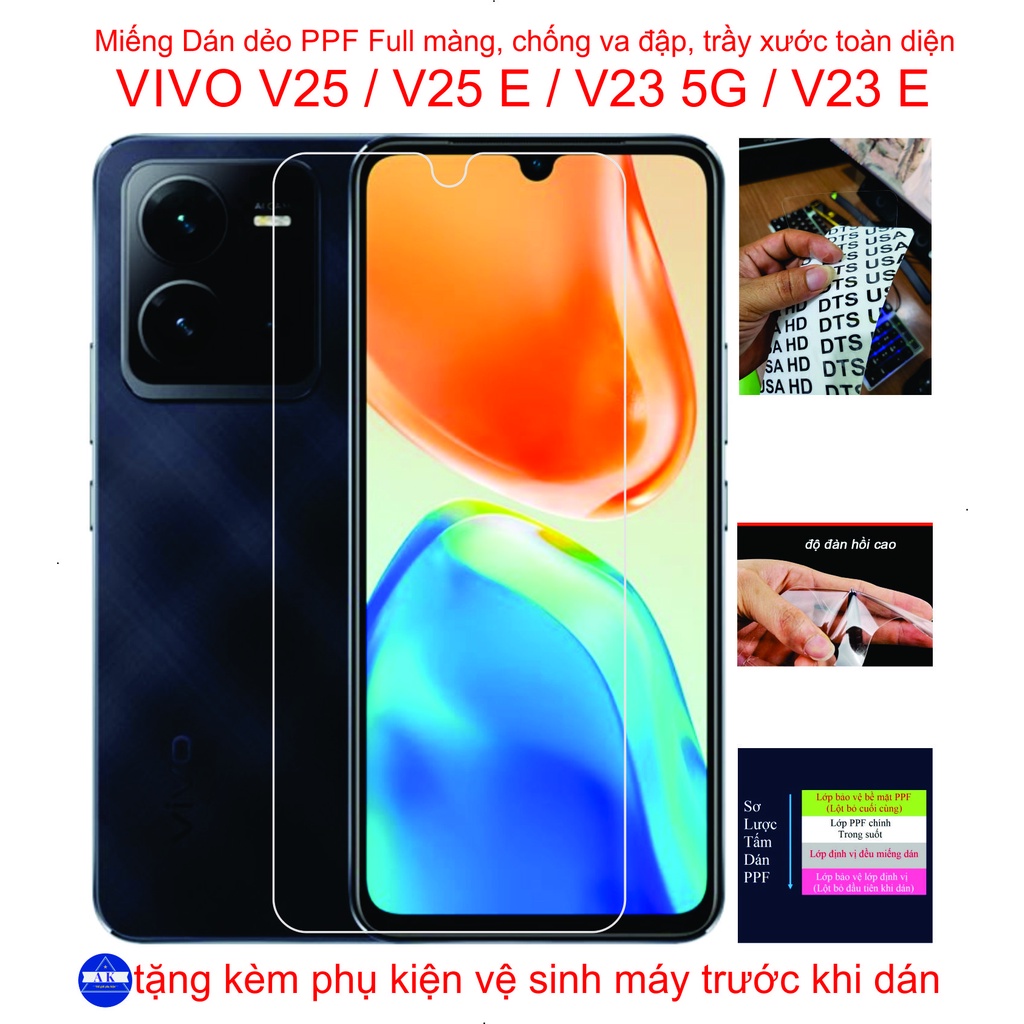 Miếng Dán Dẻo PPF Full mặt trước VIVO V25 / V25E / V23 5G / V23E bảo vệ màng hình toàn diện