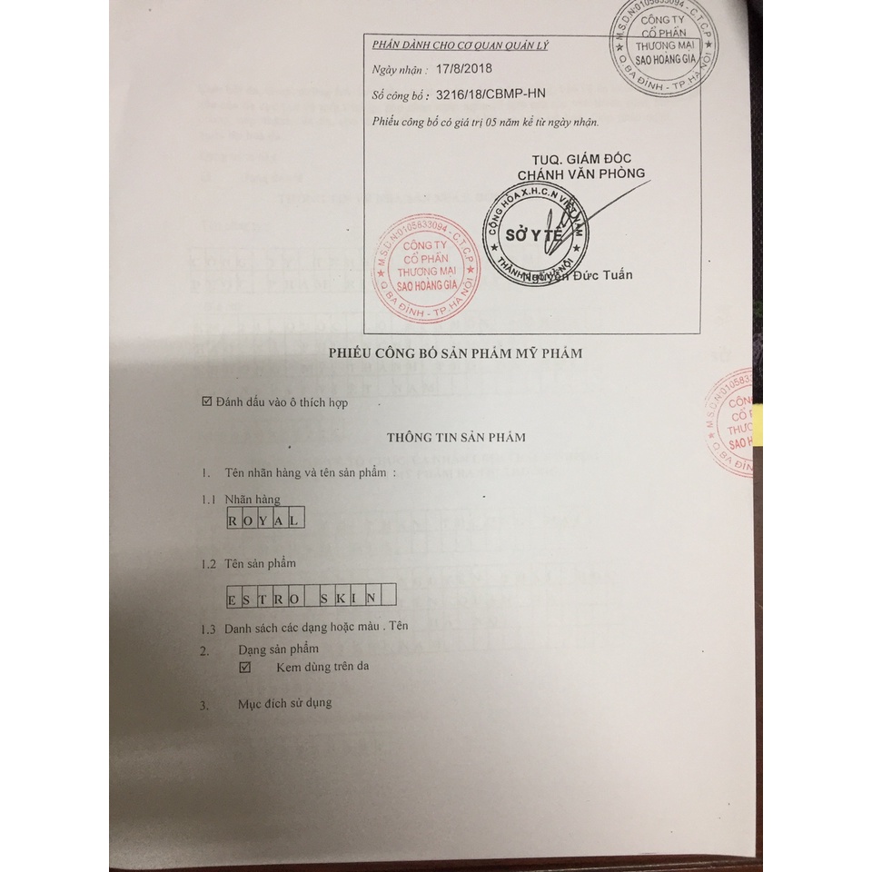 Viên Bôi Dưỡng Da Cao Cấp ESTRO SKIN ROYAL sáng hồng giảm thâm, nám, tàng nhang, nếp nhăn trên da
