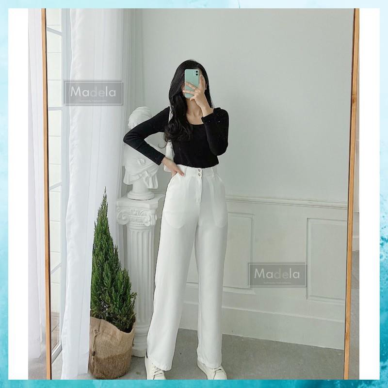 Quần Ống Rộng Nữ Lưng Cao, Quần Ống Suông Nữ Lưng Cao Khóa Trước Có Cúc | BigBuy360 - bigbuy360.vn