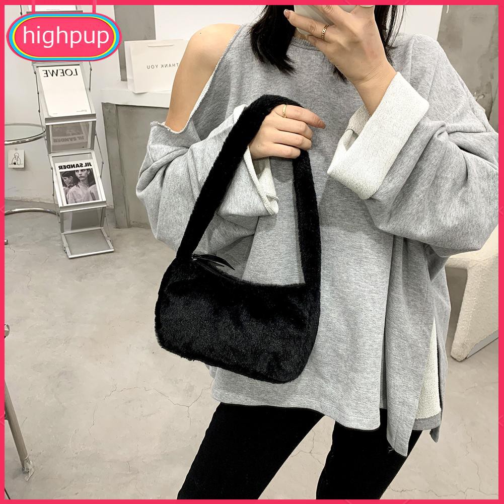 Túi đeo vai dáng vuông màu trơn chất liệu lông nhung thời trang vintage cho nữ