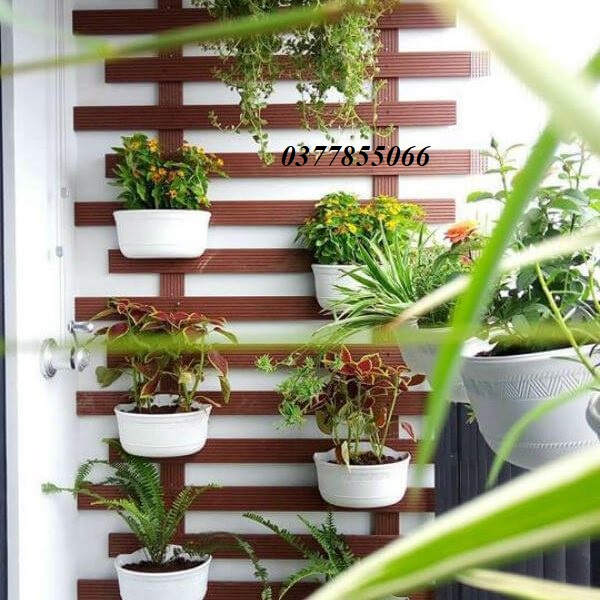 Chậu trồng cây treo ban công chung cư, Chậu ốp tường treo tường đính tuong bằng nhựa PP cứng dày dặn, trang trí decor