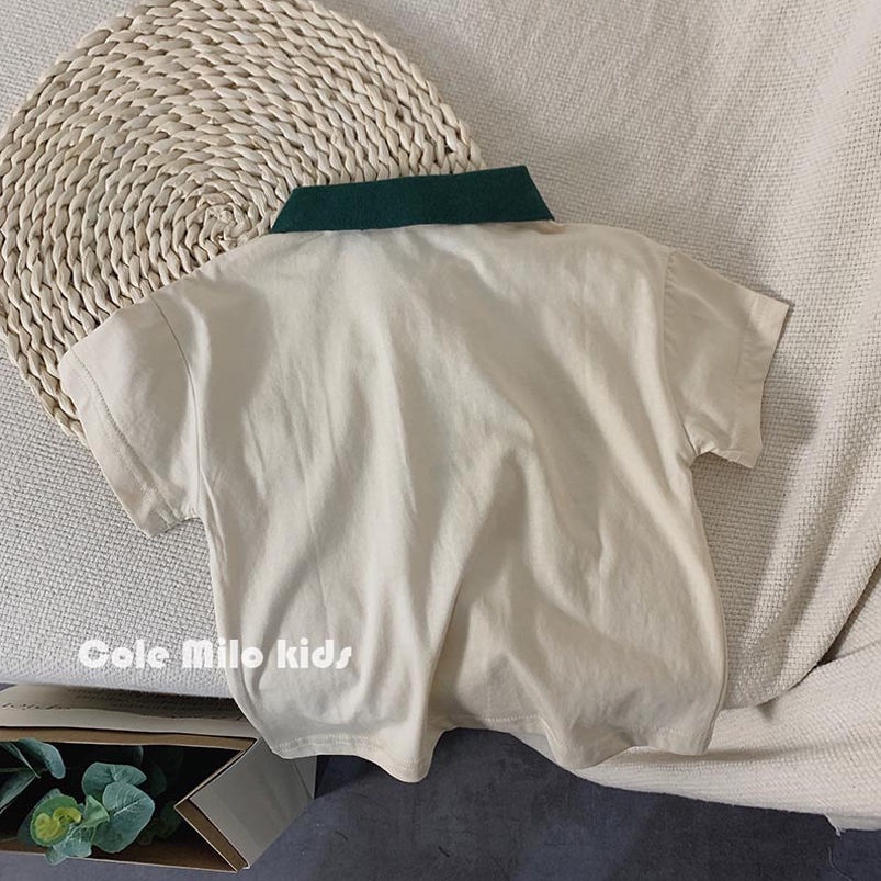 Áo Thun polo cotton Ngắn Tay Màu Sắc Tương Phản Đơn Giản Cho Bé Trai