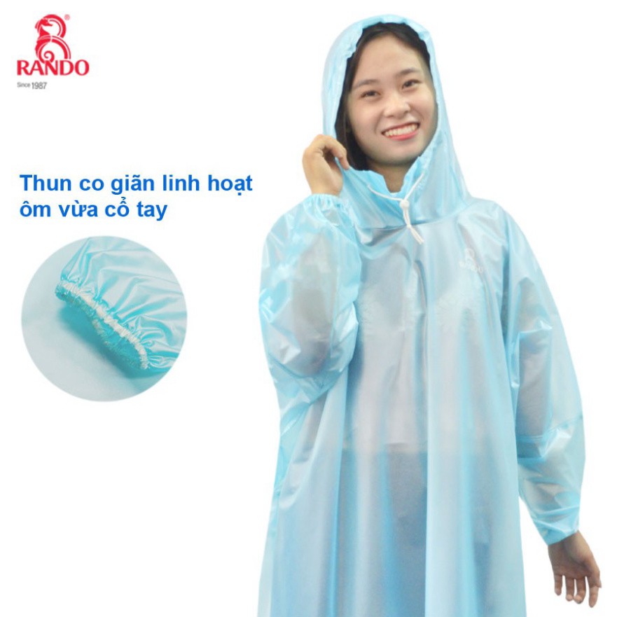 Áo Mưa Trùm Đầu 1 Người, Bít Sườn, Chính Hãng RANDO, Nhựa Thân Thiện Môi Trường, Thời Trang, Không Thấm Nước