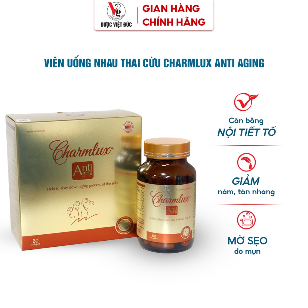 Viên uống nhau thai cừu Charmlux Anti Aging cải thiện lão hóa dưỡng ẩm làn da lọ 60 viên