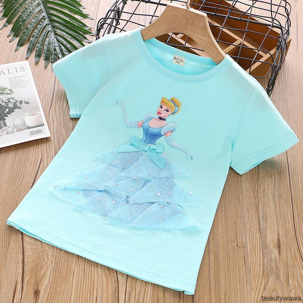 Áo Thun Tay Ngắn In Hình Công Chúa Elsa 3D Thời Trang Cho Bé Gái Từ 1-7 Tuổi