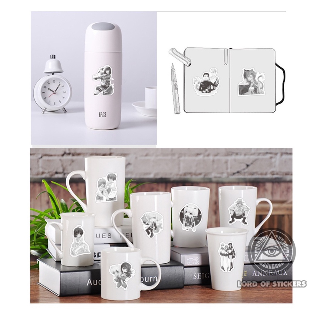 Set 200 Sticker Anime Manga Hình Nhân Vật Truyện Tranh Đen Trắng, Hình Dán Trang Trí Mũ Bảo Hiểm, Laptop, Xe, Vali, Sổ