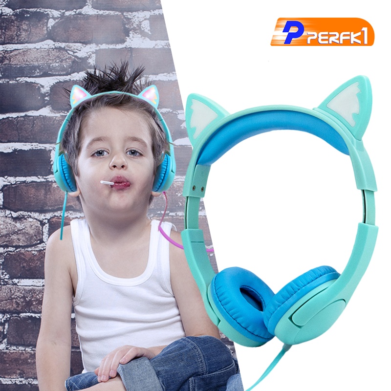 Hot-Cat Ear Kids Headphones with Micophone Safe Wired for School Online Learning