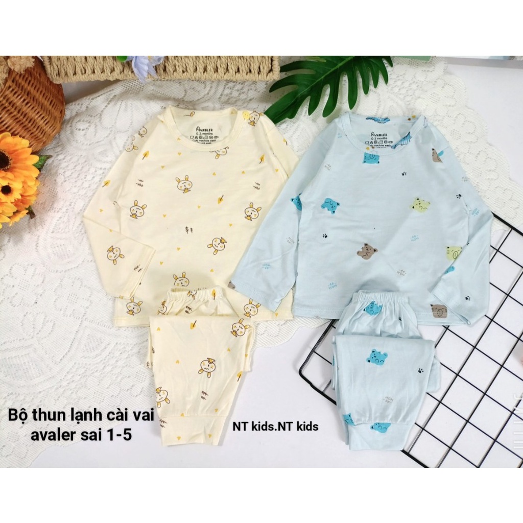 [ 0-18m] Bộ thun lạnh cài vai Avarlew hoạ tiết siêu xinh cho bé (0-18m)