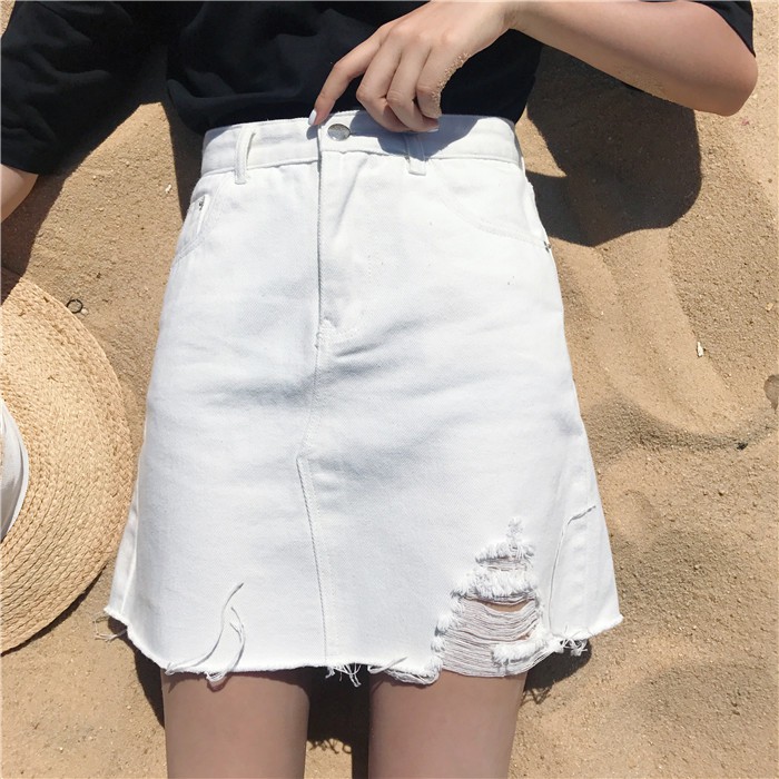 chân váy ulzzang chân váy nữ đẹp chân váy jean bò jeans rách chữ A kiểu dáng hàn quốc | BigBuy360 - bigbuy360.vn