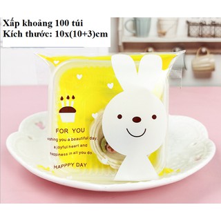 Túi dán miệng đựng bánh hình thỏ vàng [100 túi]