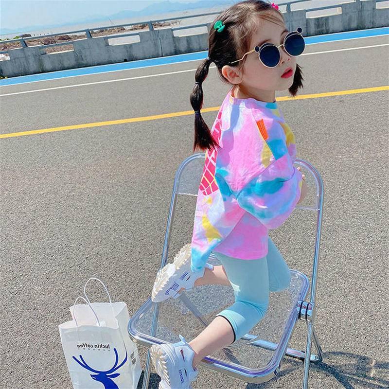 Trang phục áo thun cotton mỏng dáng rộng và quần legging mảnh kiểu mùa hè Tây Hàn cho bé gái