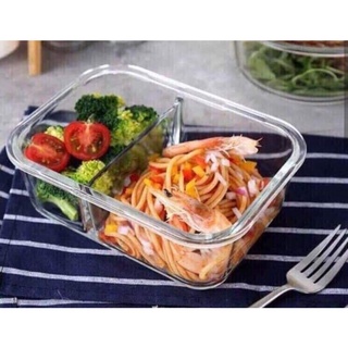 Thố thủy tinh 2 ngăn 1000ml có nắp