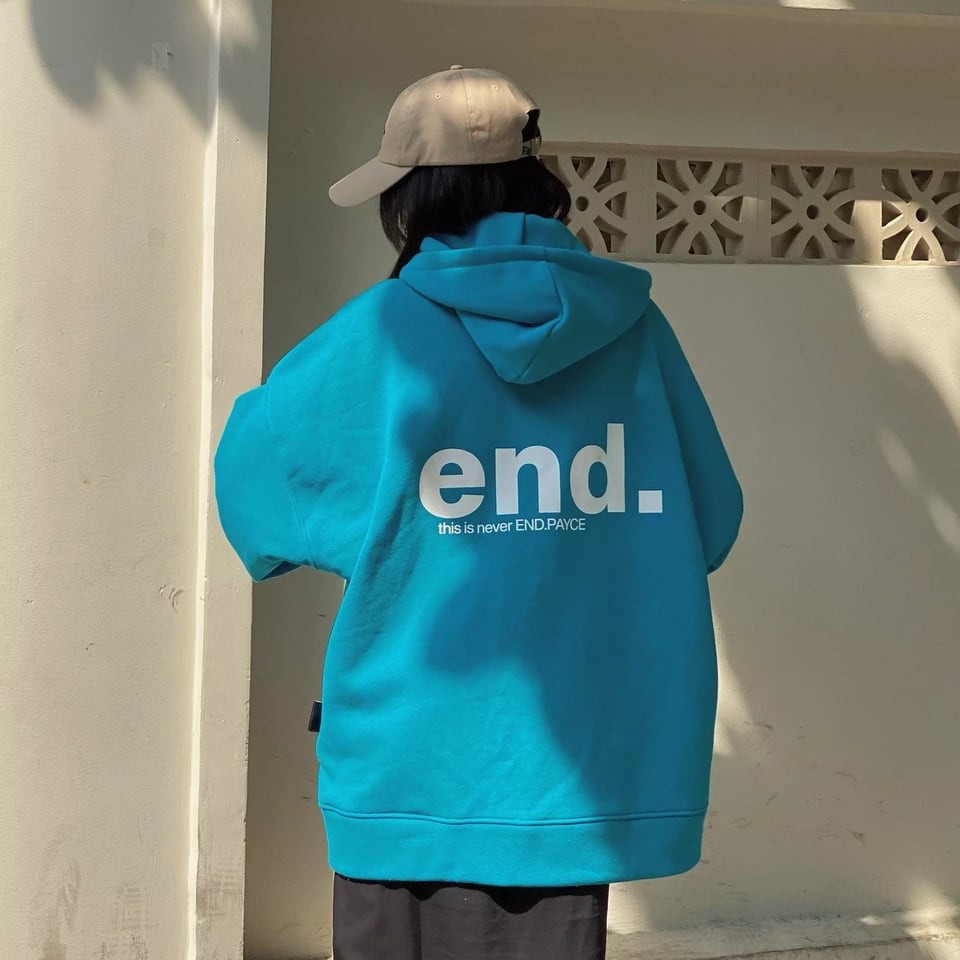 Áo khoác HOODIE ZIP nữ - Áo khoác zip nữ The End màu xanh phối chữ trắng phong cách hàn quốc