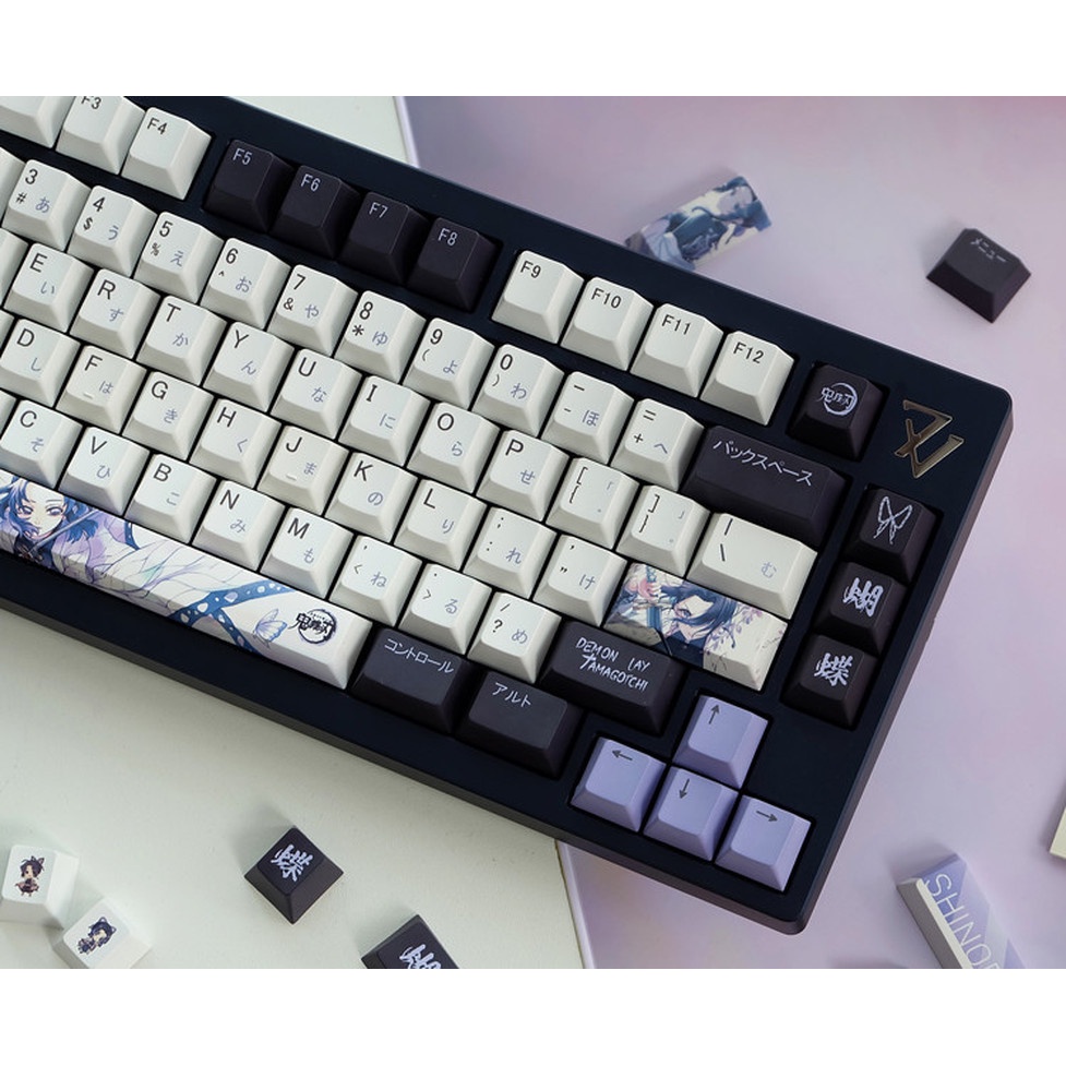 Kochou Shinobu Keycap Cherry Hồ sơ Anime Demon Slayer Chủ đề Keycap PBT Thuốc nhuộm Thăng hoa Bàn phím cơ Keycap 137 Phím