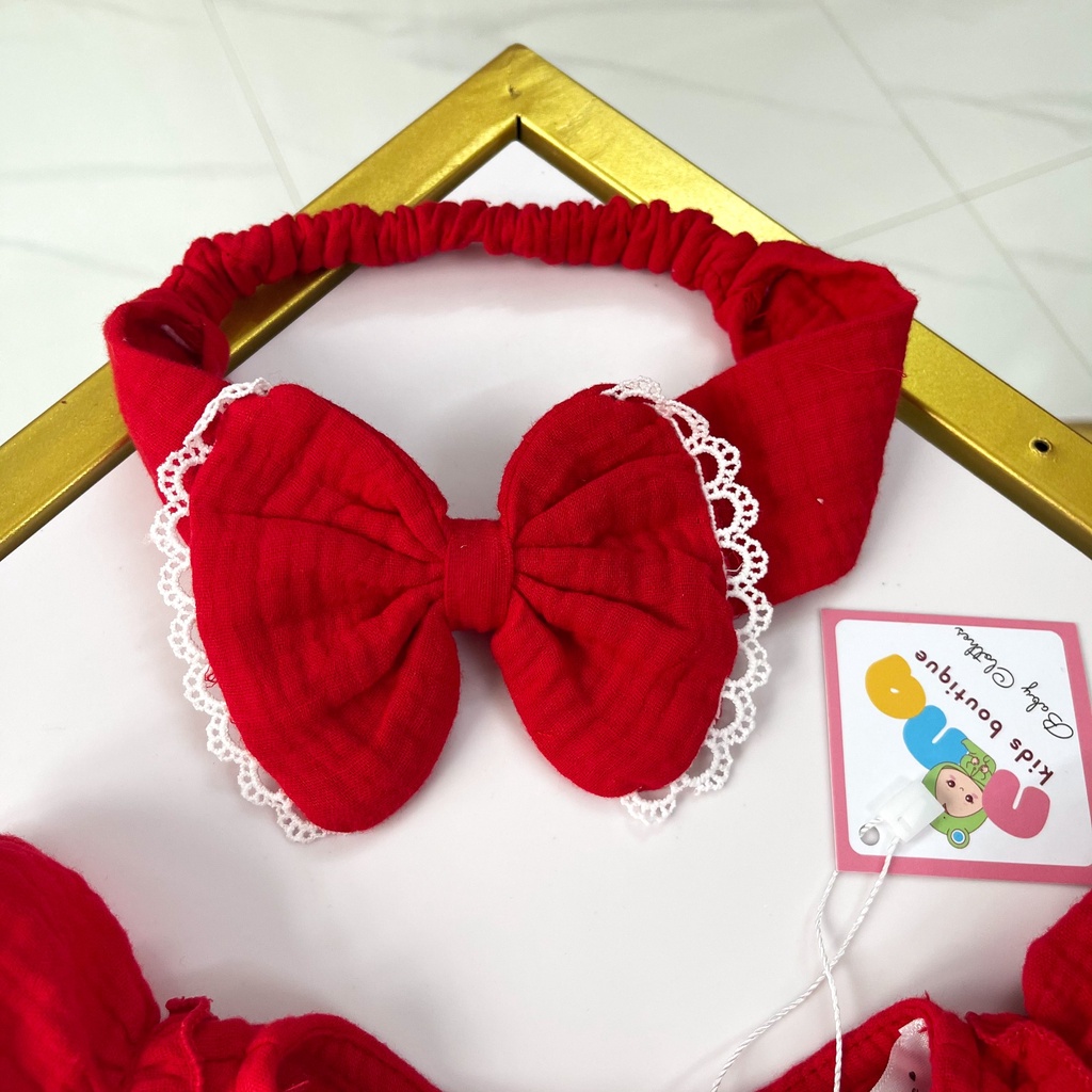 Đầm body trẻ em Nina Kids Boutique Body váy bé gái cánh tiên Màu đỏ phối ren Kèm turban nơ Size 0m 24m