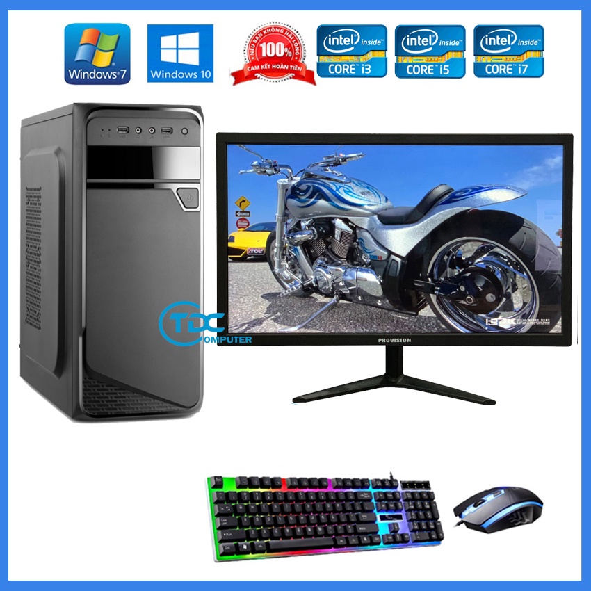 Bộ máy tính để bàn PC Gaming+Màn hình 24 inch Provision Cấu hình core i3,i5,i7 Ram 4GB,SSD 120GB+Quà Tặng phím chuột