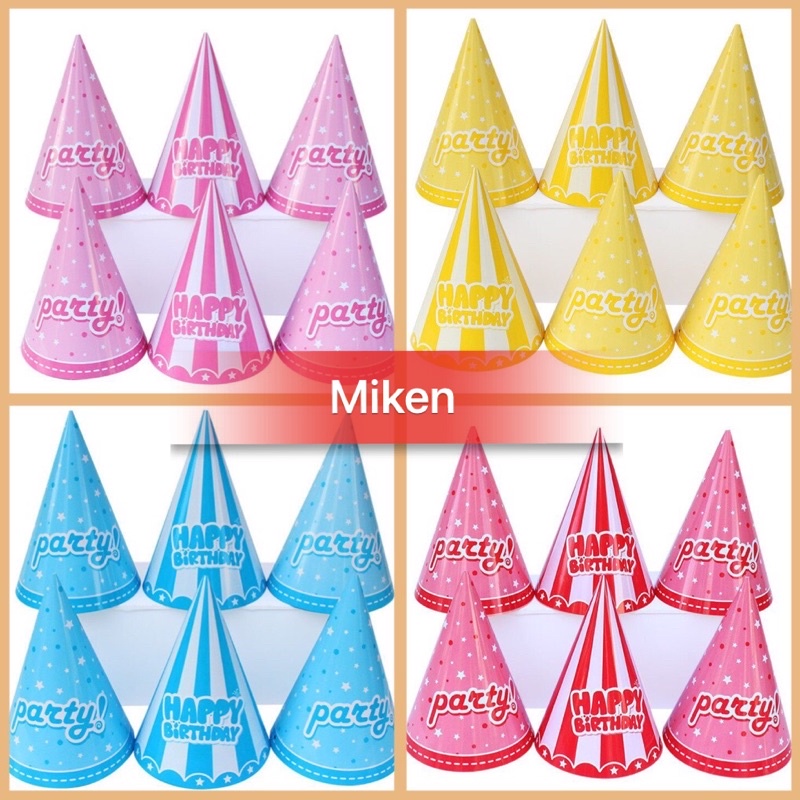 Nón /Mũ màu trơn ( set 6 cái )trang trí sinh nhật, phụ kiện bóng sinh nhật