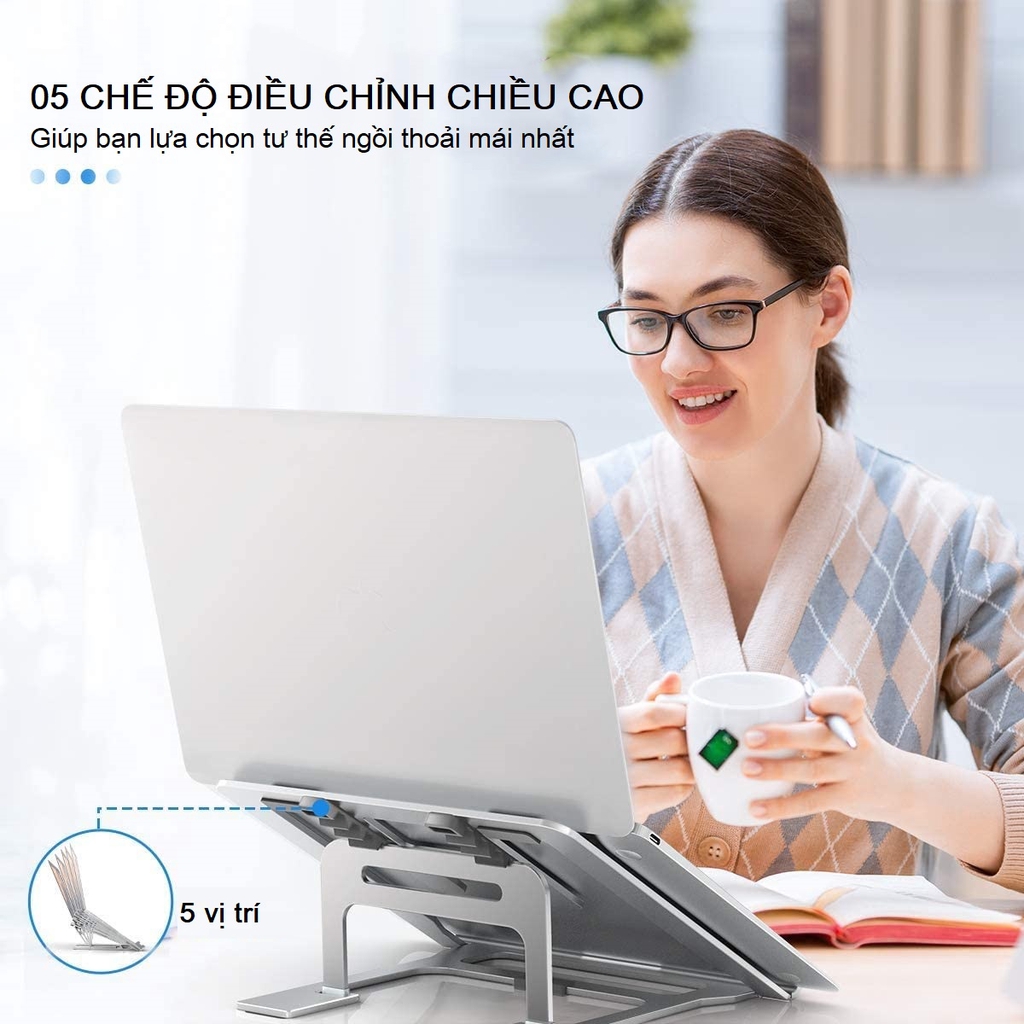 Giá Đỡ Máy Tính, Laptop, iPad, Macbook Hợp Kim Nhôm Cao Cấp. Hỗ Trợ Tản Nhiệt Chống Mỏi Cổ, Vai, Gáy FS-0105