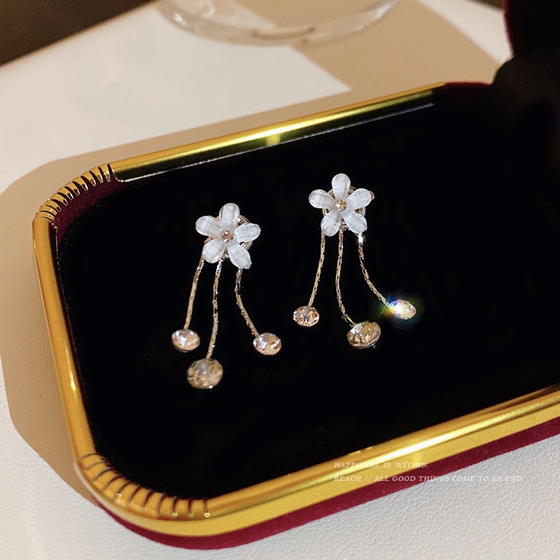 Bông Tai Mạ Bạc 925 Hình Hoa Tua Rua Đính Đá Zircon Phong Cách Vintage