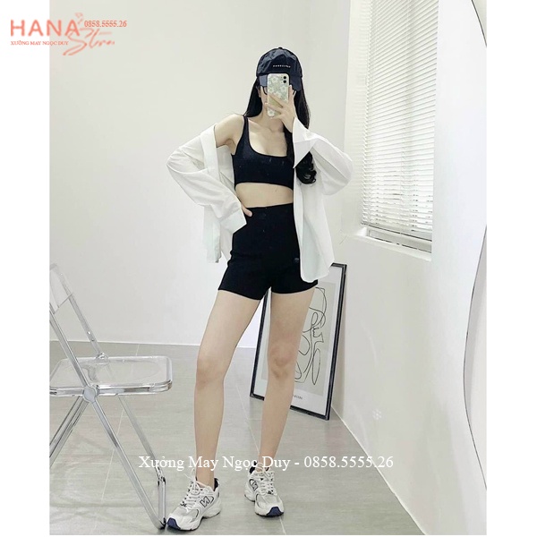 Quần Short ngắn Biker ôm lưng cao nữ - Quần legging đùi nữ ngắn co giãn mặc tập gym yoga thể thao đi biển ở nhà hè mát