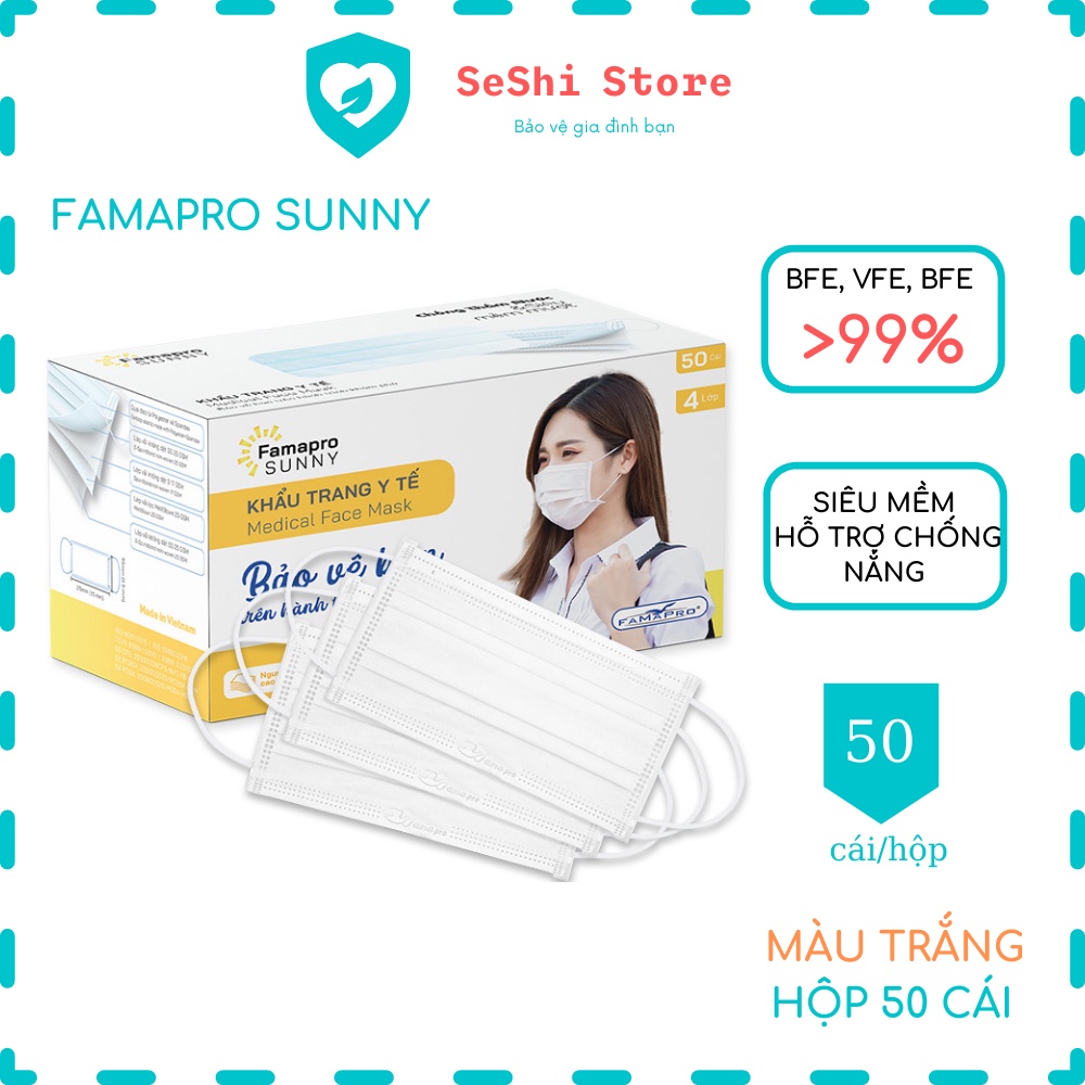SeShi Store Khẩu trang y tế kháng khuẩn 4 lớp Famapro Sunny (50 cái/ hộp)