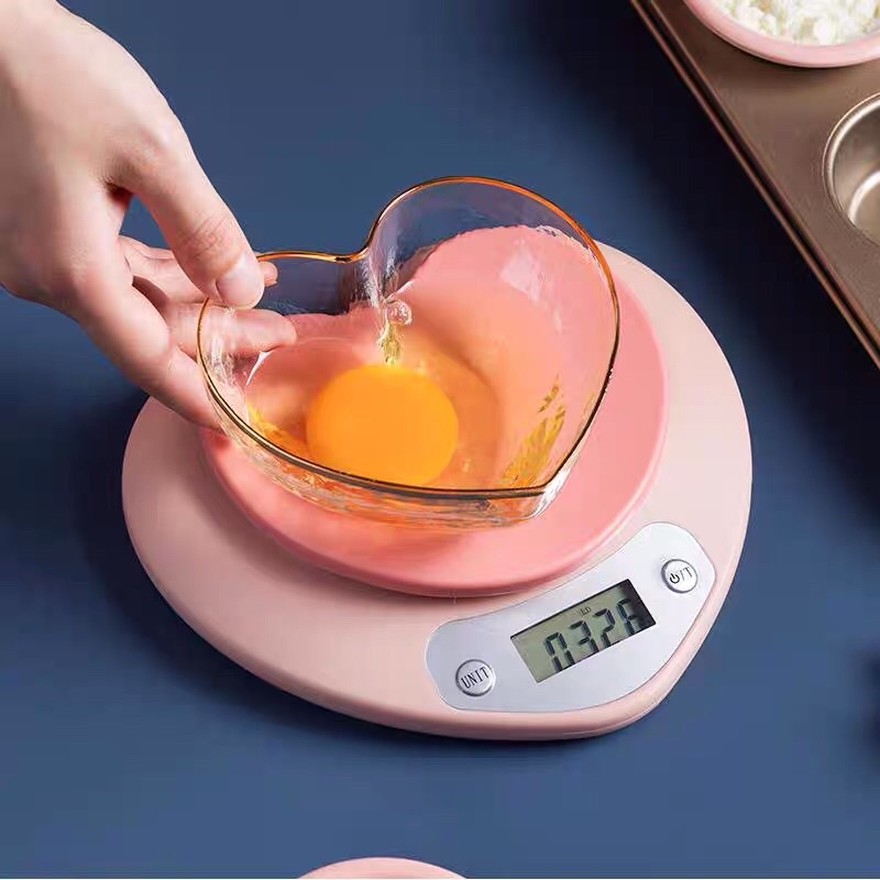 cân tiểu ly điện tử nhà bếp hình trái tim Kitchen Scale định lượng 1g - 5kg độ chính xác cao (tặng kèm pin)