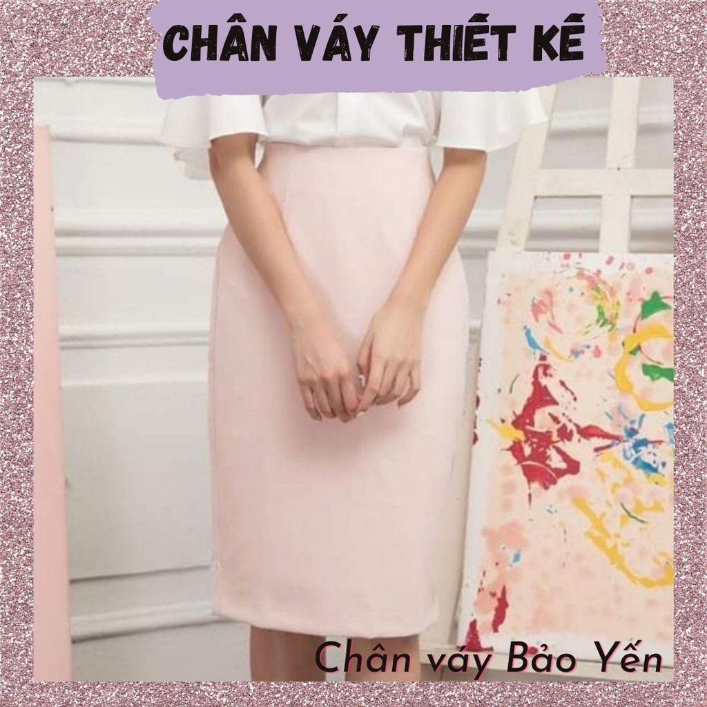 Chân váy suông màu hồng pastel 2 lớp tới gối- M42