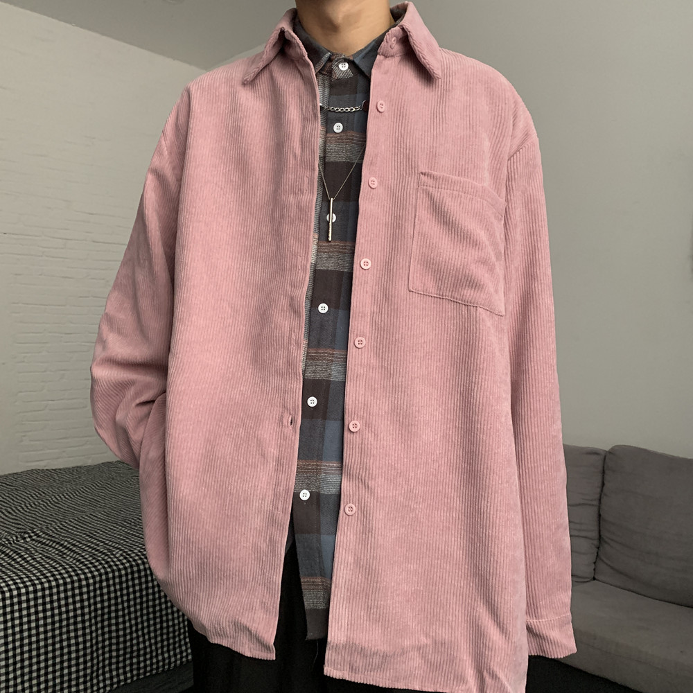 Áo Sơ Mi Dài Tay Nhung Kẻ 226769 Áo Khoác Cardigan Dáng Rộng Màu Sắc Đơn Giản Phong Cách Hàn Quốc