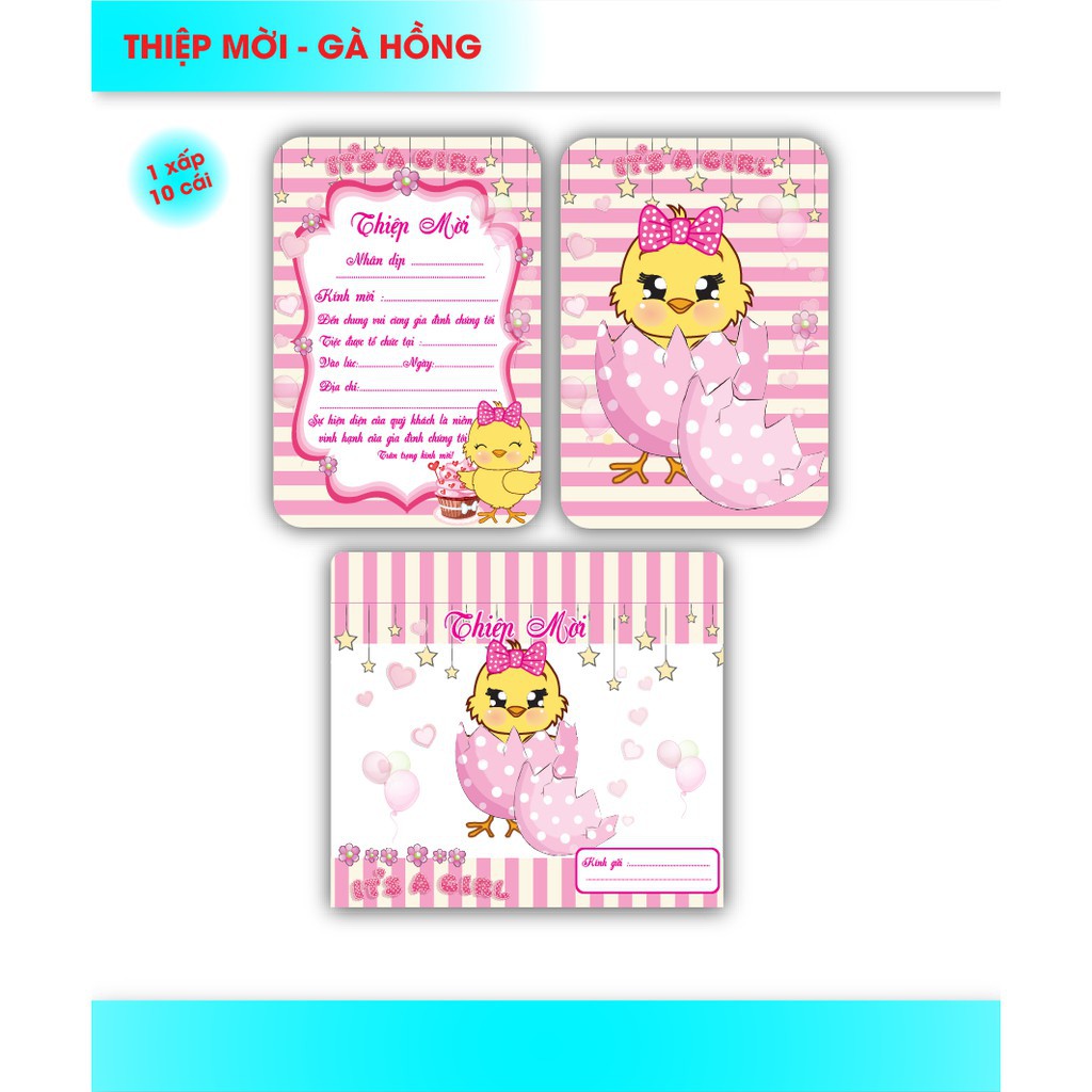 Combo 10 thiệp mời sinh nhật bé trai, bé gái nhiều mẫu ,Baby Girl, Baby boss, công chúa,elsa,hello kitty