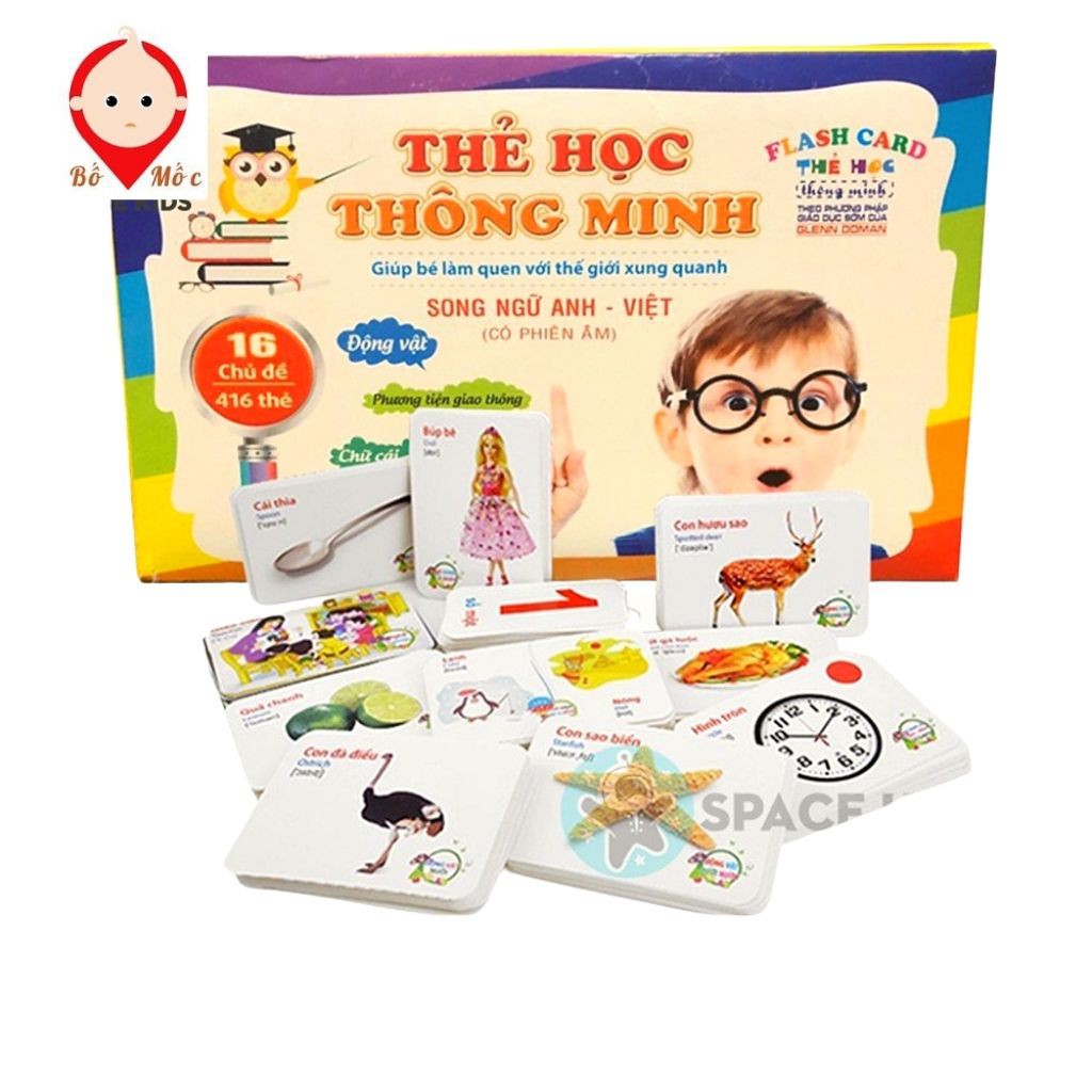Bộ Thẻ Học 16 Chủ Đề Thông Minh - 416 Thẻ Song Ngữ Anh Viêt Cho Bé Phát Triển Trí Tuệ, Thông Minh - Shop Bố Mốc