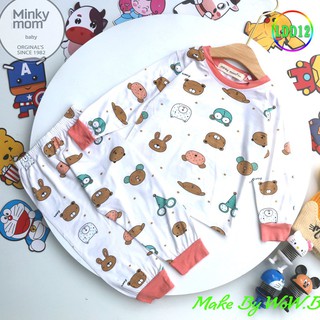 [SALE] Bộ Dài Tay Bé Gái, Bé Trai Minky Mom Vải Thun Lạnh Họa Tiết Máy Xúc Hoa Lá Phối Viền, Quần Áo Thu Đông MKMTD2125