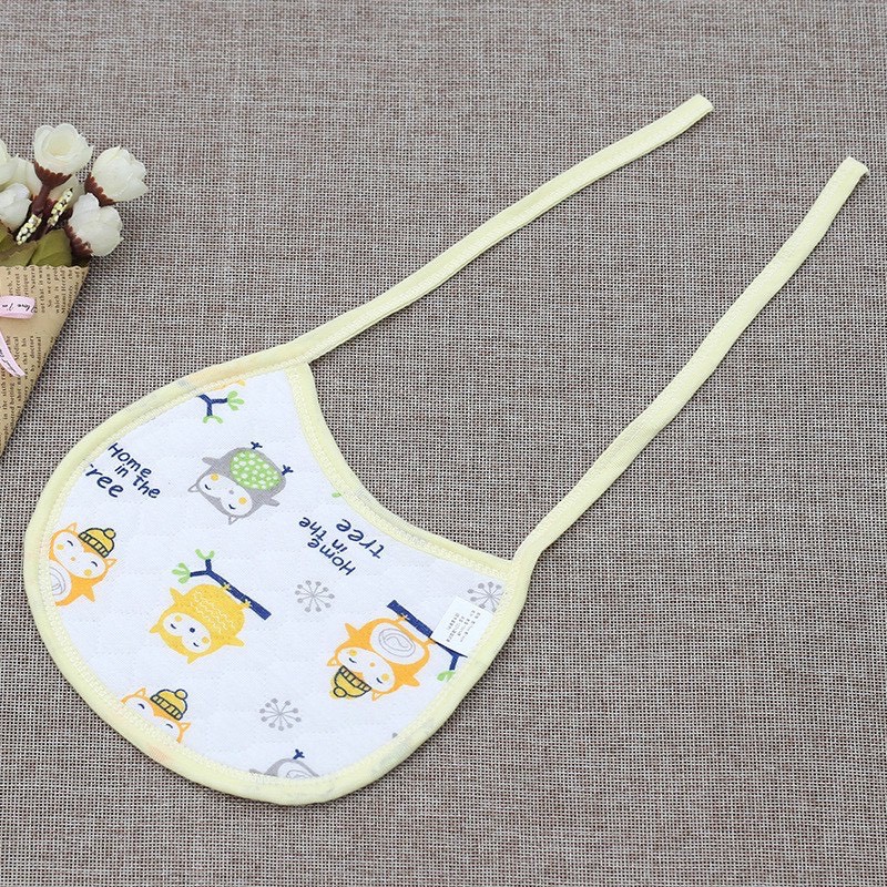 Yếm Ăn Dặm Cotton Trần Bông Chống Thấm Nước Họa Tiết Hình Cú Mèo Cho Bé