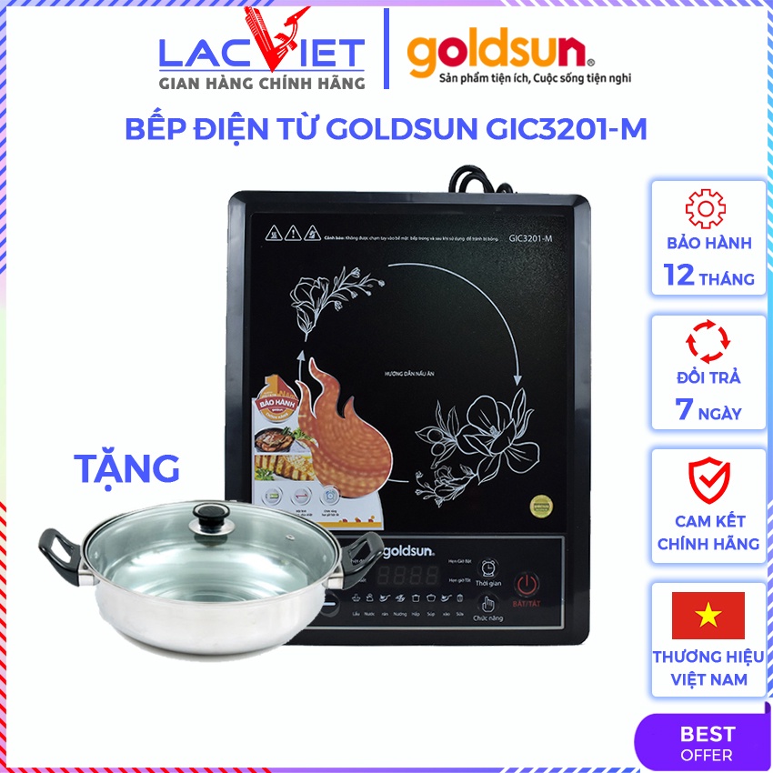 Bếp điện từ đơn Goldsun GIC3201-M (Tặng kèm nồi lẩu inox) - Bảo hành 12 tháng - Hàng chính hãng - Bảo hành 12 tháng