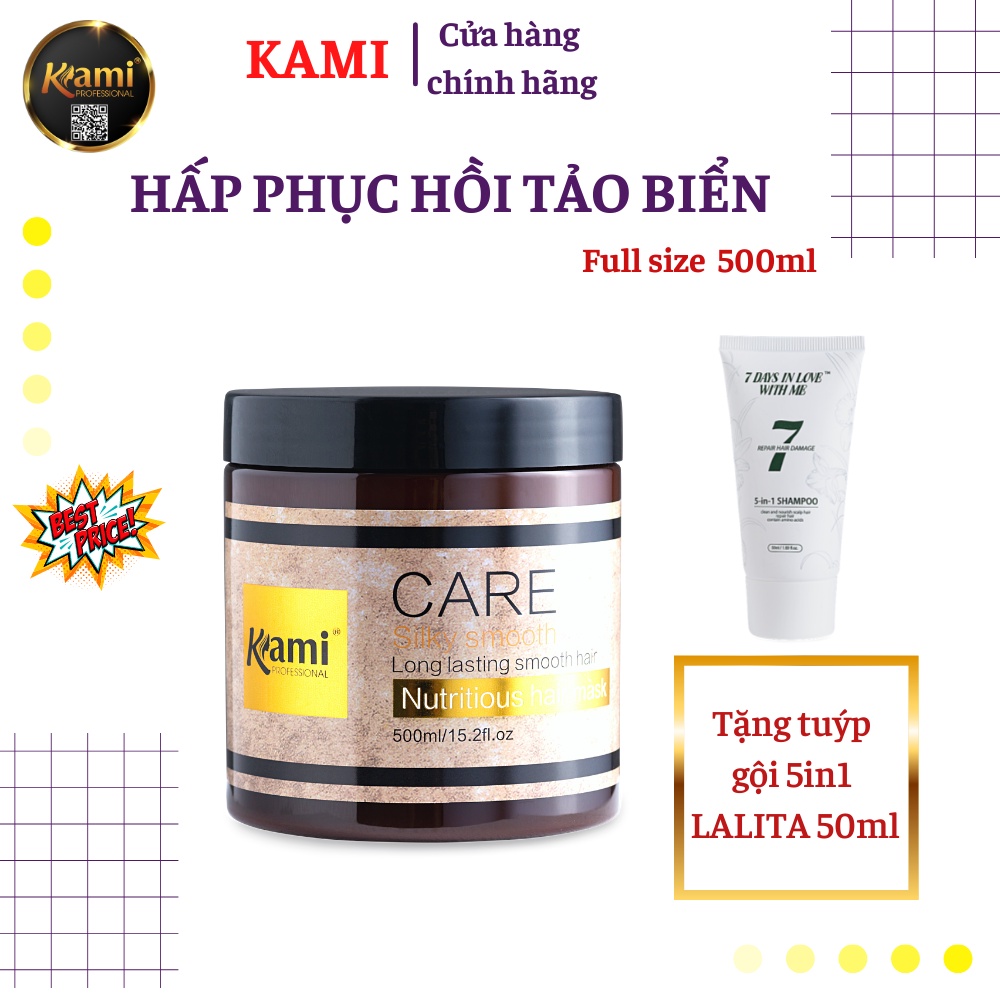 Kem ủ hấp dưỡng tóc tảo biển collagen Kami 500ml, tặng tuýp gội đa năng 5in1