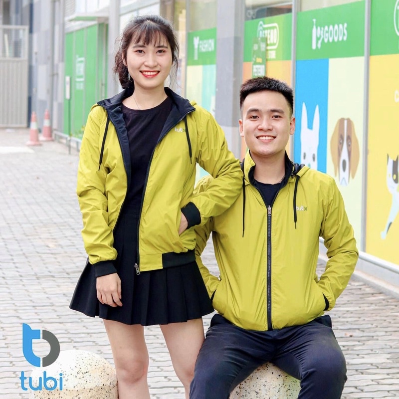 Áo khoác tubi 2 Mặt Màu Vàng Bơ Nón rời