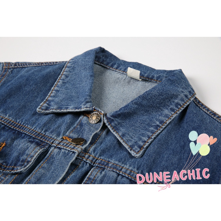 DUNEA DUNEA Đầm Denim Ngắn Tay Cổ Bẻ Phối Hàng Nút Phong Cách Đường Phố