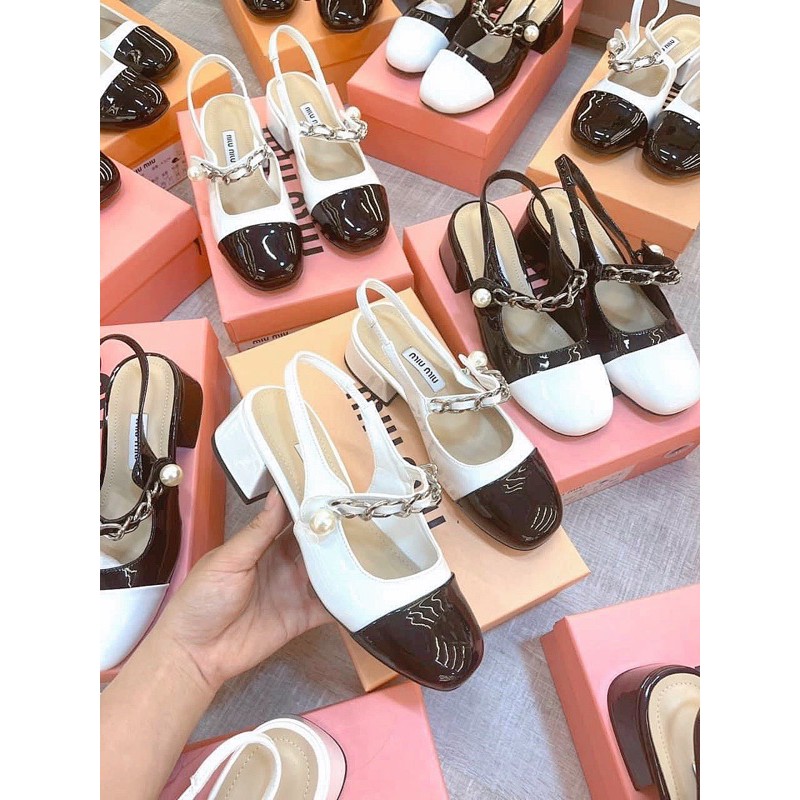 giày sandal Miu quai xích ngọc gót 3p (FULL BOX-3 màu)