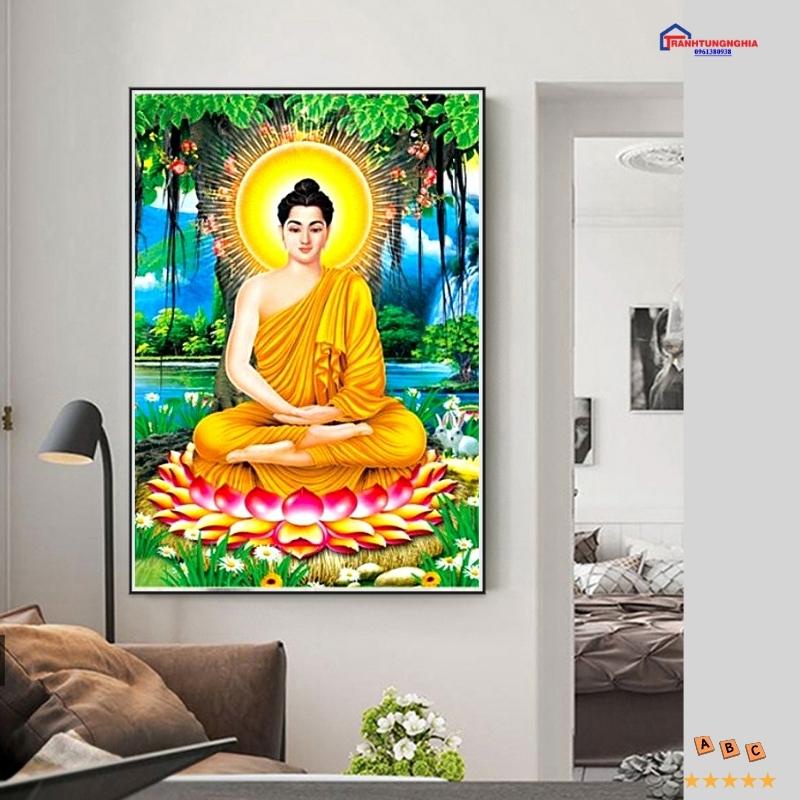 Tranh đính đá, tranh thêu chữ thập phật thích ca mâu ni
