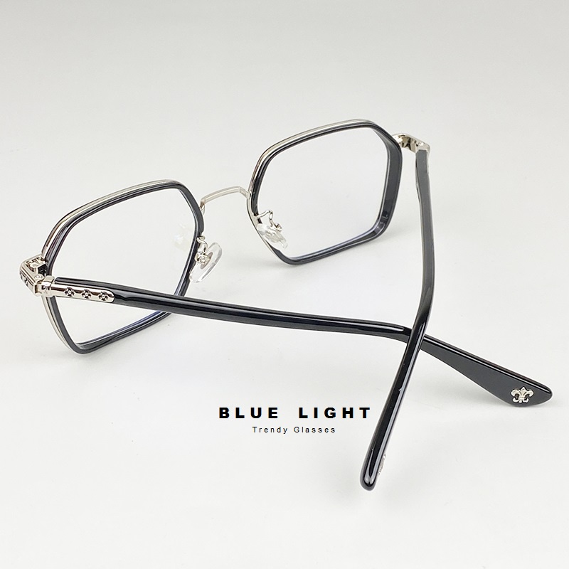 Gọng Kính Cận, Kính Giả Cận Nam Nữ, Mắt Vuông Họa Tiết Chrome Heart Cao Cấp Tinh Sảo Đen, Trong Suốt - BLUE LIGHT