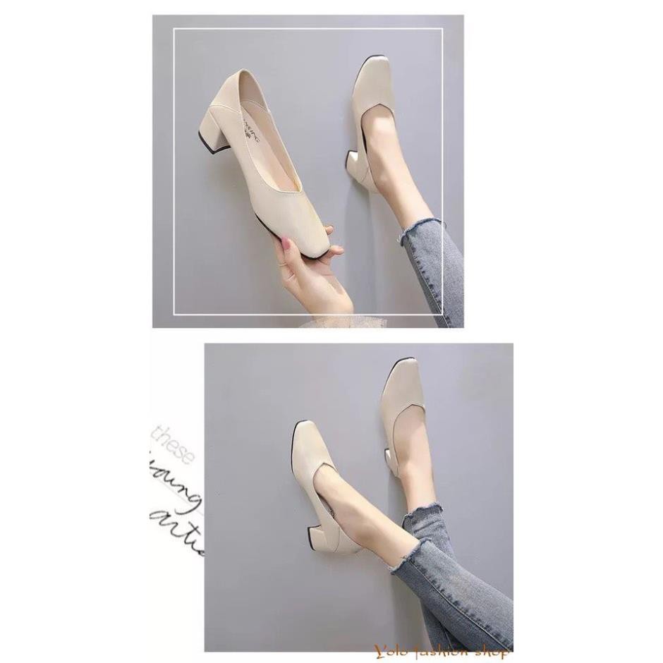 Giày cao gót nữ da mềm gót vuông dẫm gót 5cm hàng Quảng Châu cao cấp-CC07