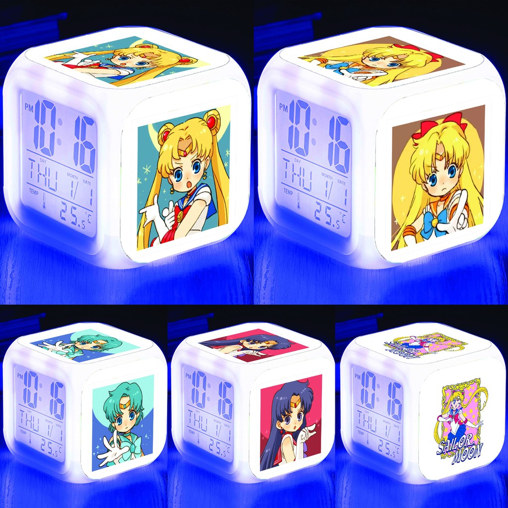 Đồng hồ báo thức để bàn in hình SAILOR MOON THỦY THỦ MẶT TRĂNG chibi anime đèn LED đổi màu