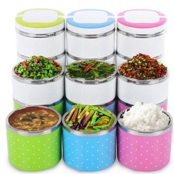Cặp Lồng Cơm Giữ Nhiệt 3 Tầng Lunch Box 1230ml Có Quai Xách (Mẫu Ngâu Nhiên)
