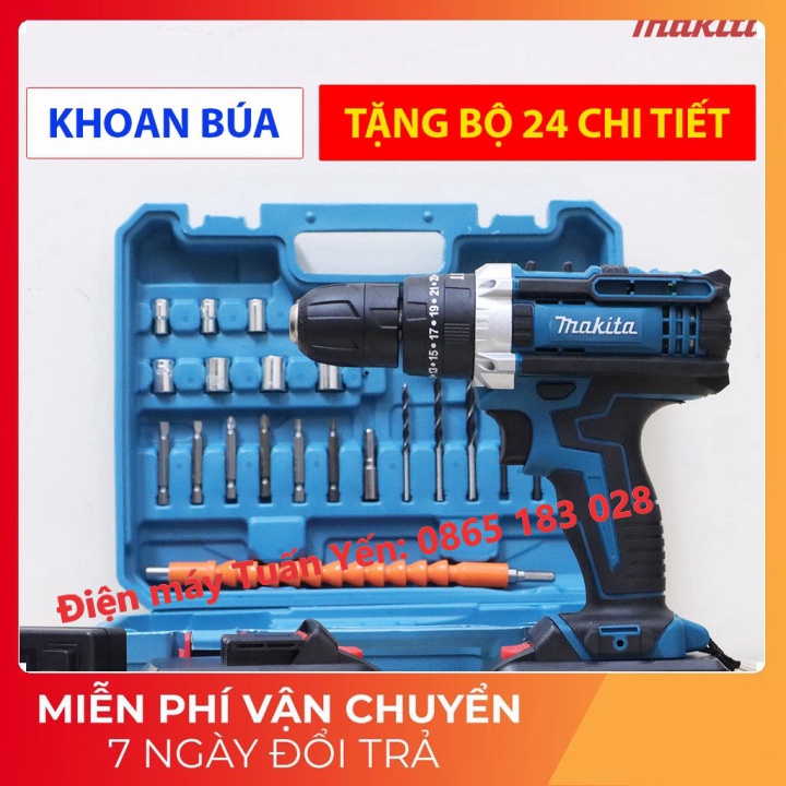 (LOẠI I) Máy Khoan Bê Tông, Bắt Vít 36V - TẶNG Kèm 24 Chi Tiết - 3 Chức Năng 100% Lõi Đồng - 2 Pin Chuẩn 5 CELL