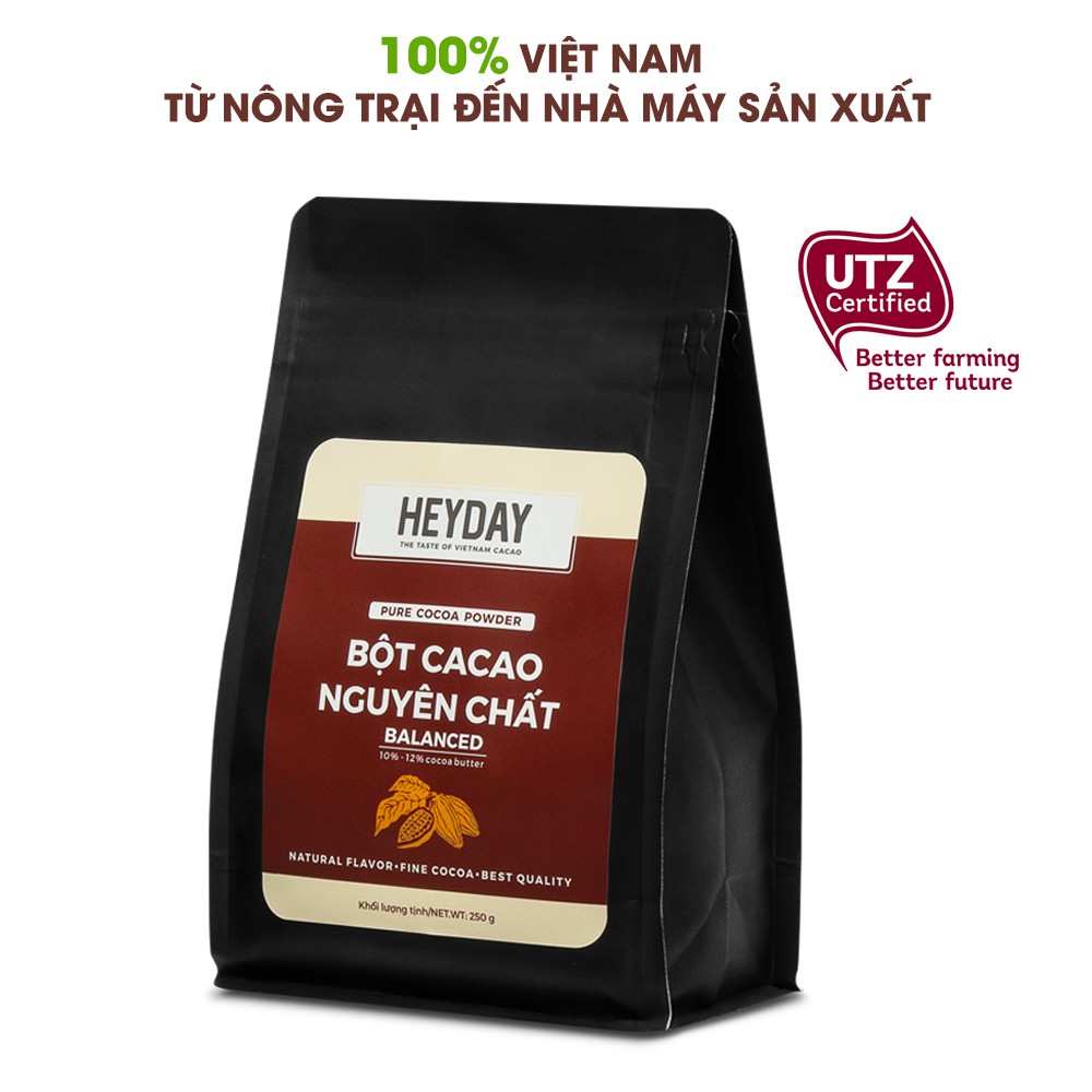 Túi 250g Bột cacao nguyên chất 100% Heyday - Dòng Balanced phổ thông - Chuẩn UTZ Quốc Tế