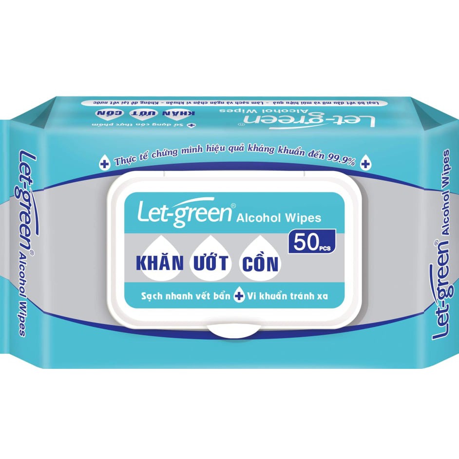 KHĂN GIẤY ƯỚT CỒN LET GREEN (50 MIẾNG/GÓI)