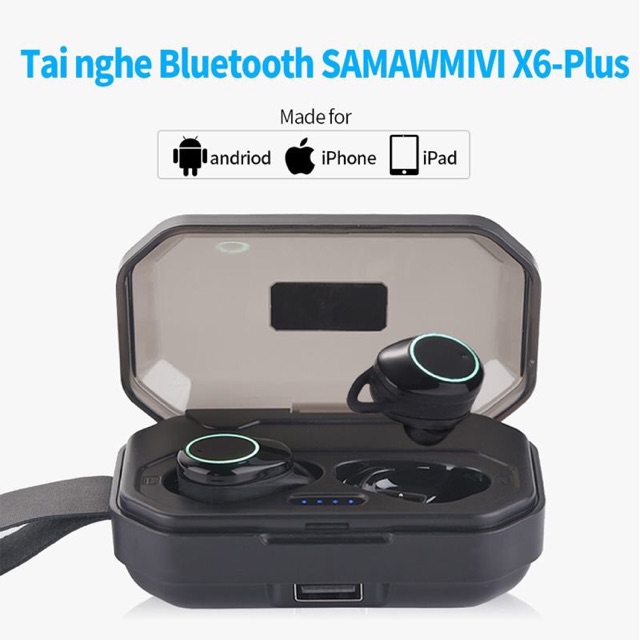 Tai nghe Bluetooth Samawmvi X6-Plus hộp sạc 3500mAh có thể sạc khẩn cấp cho điện