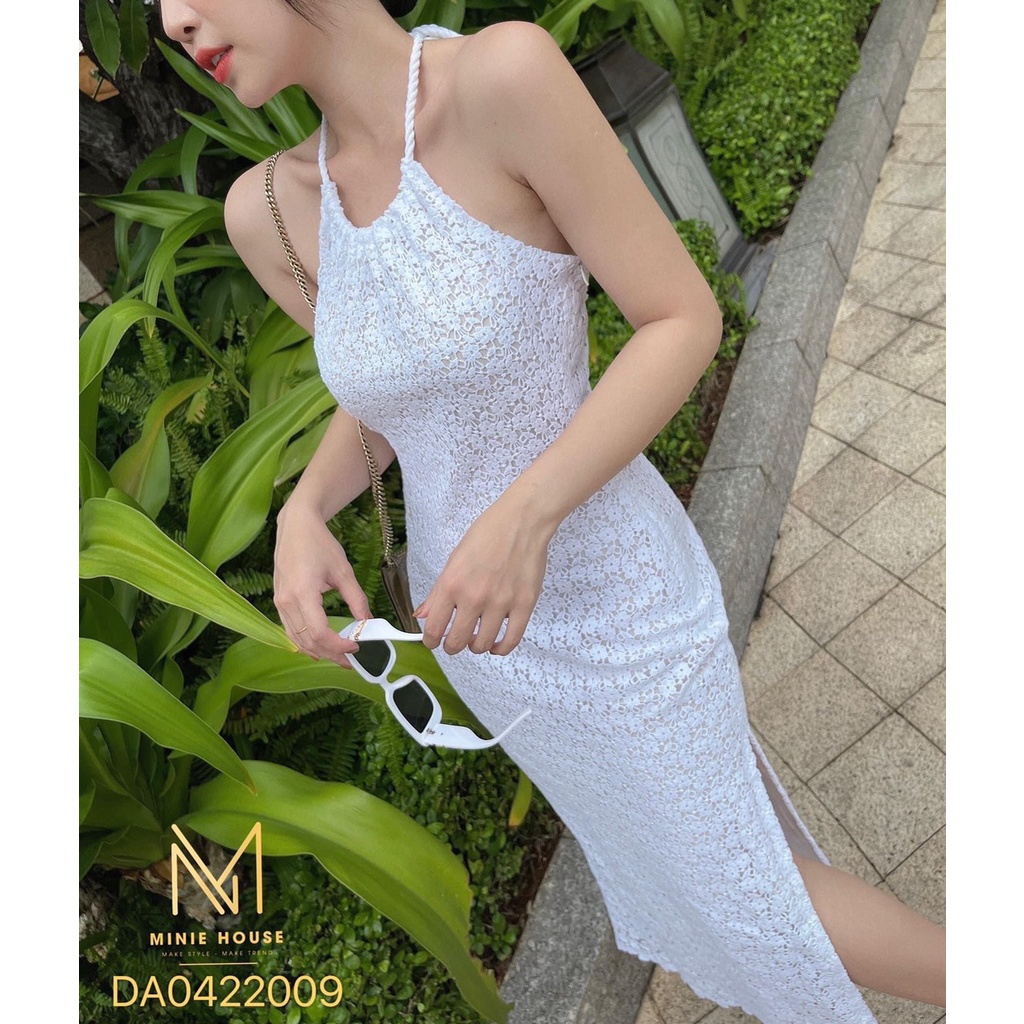 ĐẦM ÔM BODY TÔN DÁNG REN TRẮNG HOA NỔI DÂY ĐEO CỔ YẾM HỞ VAI LƯNG SEXY ĐI TIỆC XẺ ĐÙI TÀ ULZZANG