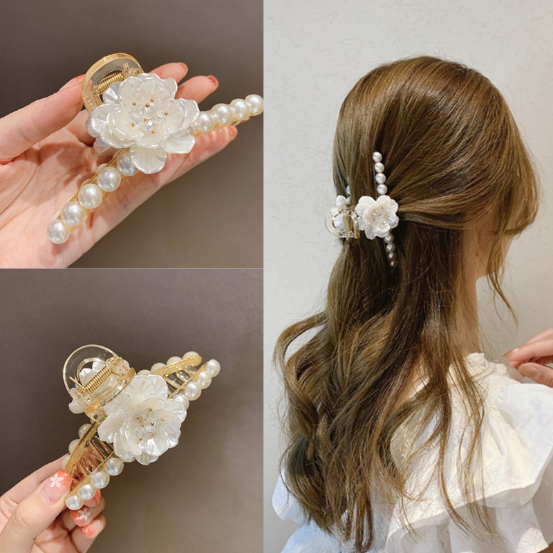 Kẹp Tóc Hình Hoa Đính Ngọc Trai Chống Trượt Thời Trang Cho Nữ